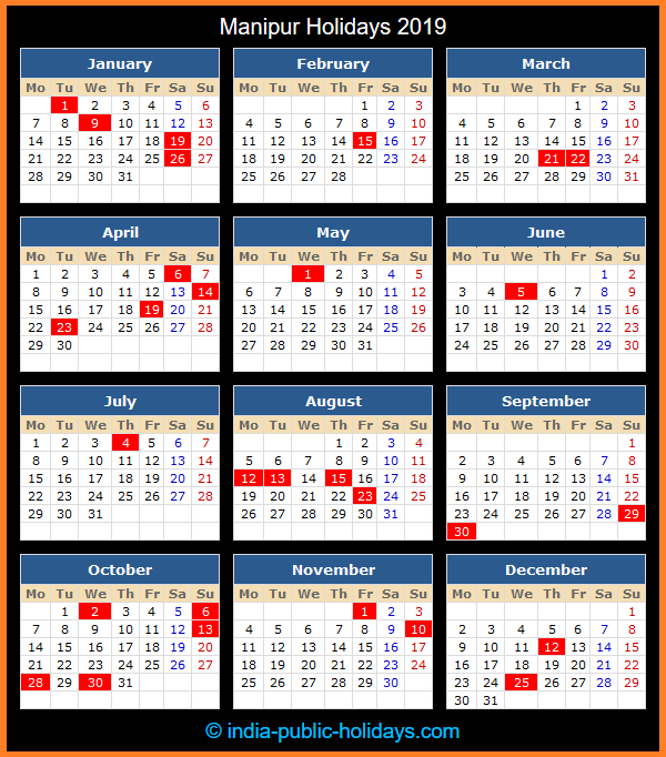 Manipur Holiday Calendar 2019
